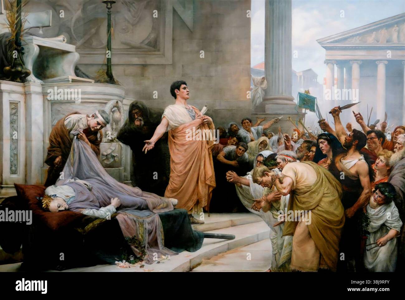 Mark Antony (Marcus Antonius - 83 av. J.-C. - 30 av. J.-C.). Tableau intitulé Oration de Mark Antony sur le corps de César par George Edward Robertson, huile sur toile, 1894/5 Banque D'Images