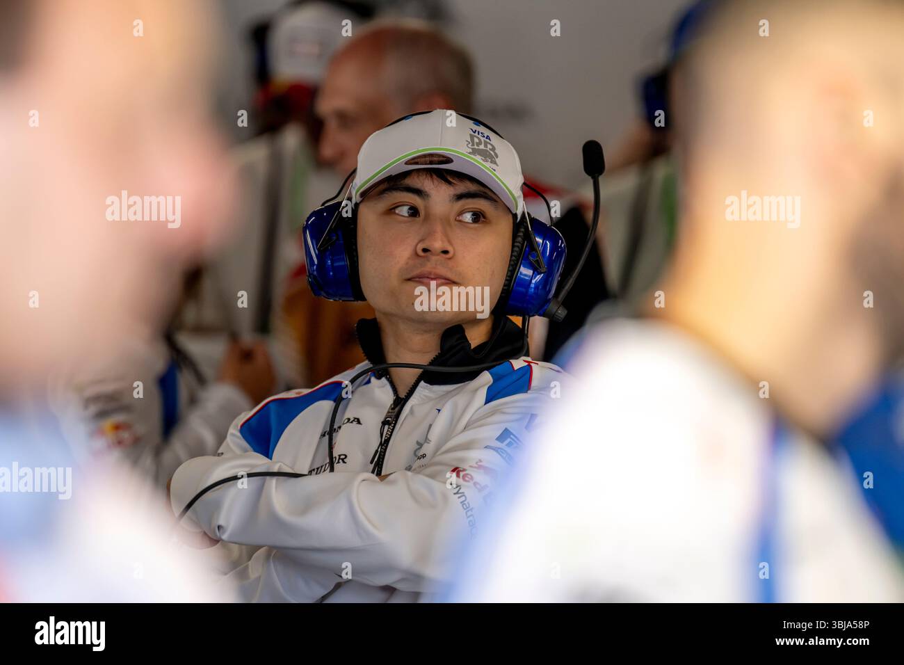 Montréal, Canada, 13 juin 2025, Ayumu Iwasa, le pilote de réserve de l'équipe Racing Bulls participant aux essais du Grand Prix du Canada 2025, qui se déroulent à Montréal, Canada. Crédit : Michael Potts/Alamy Live News Banque D'Images