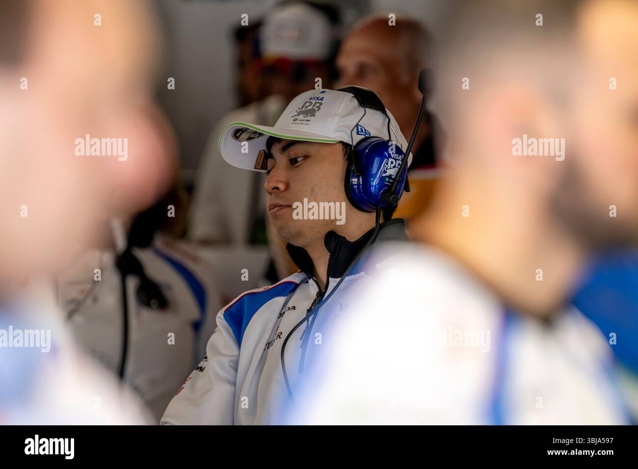 Montréal, Canada, 13 juin 2025, Ayumu Iwasa, le pilote de réserve de l'équipe Racing Bulls participant aux essais du Grand Prix du Canada 2025, qui se déroulent à Montréal, Canada. Crédit : Michael Potts/Alamy Live News Banque D'Images