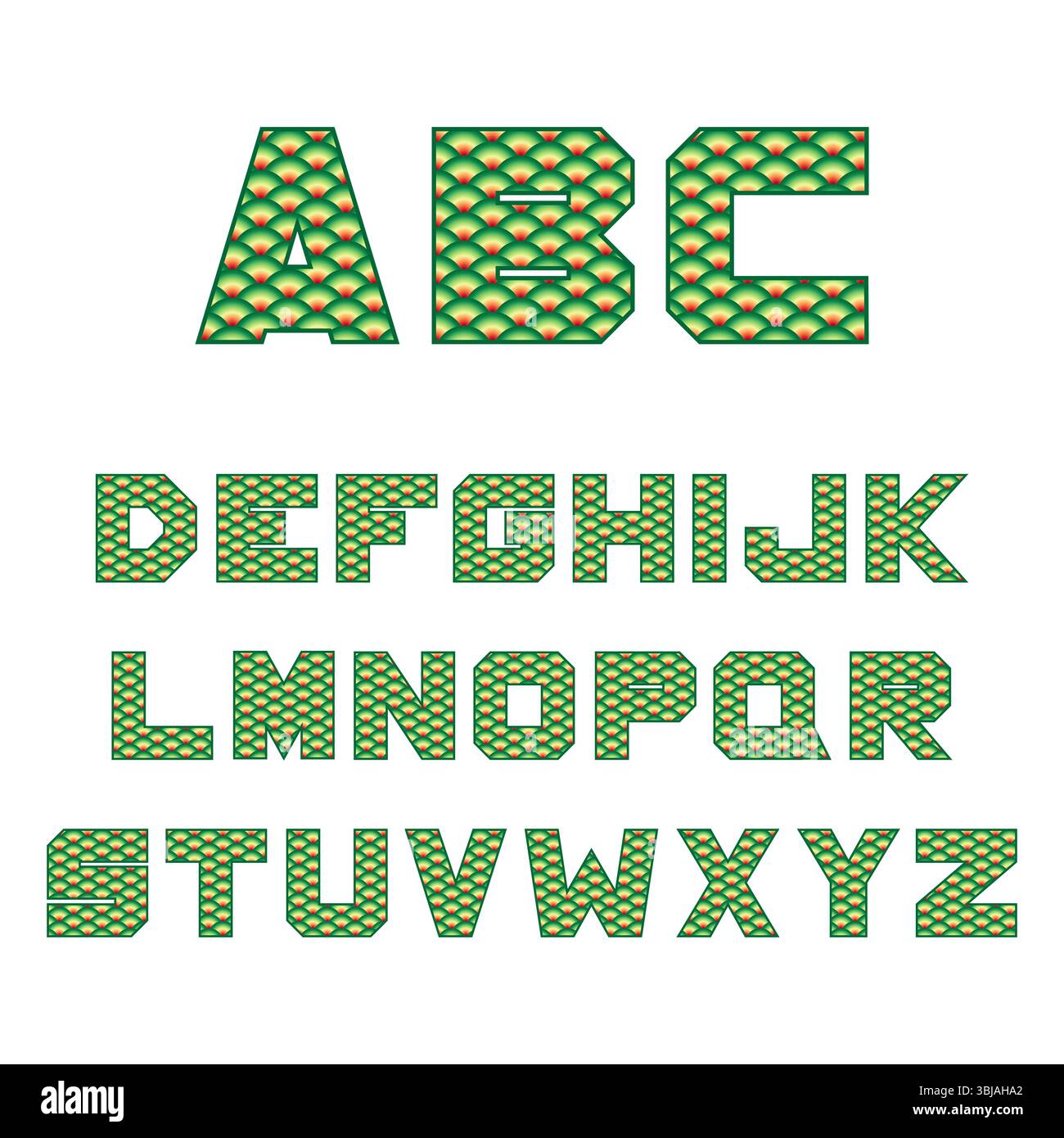 Police, alphabet avec écailles de poisson japonaises. Objets vectoriels isolés sur fond blanc. Illustration de Vecteur