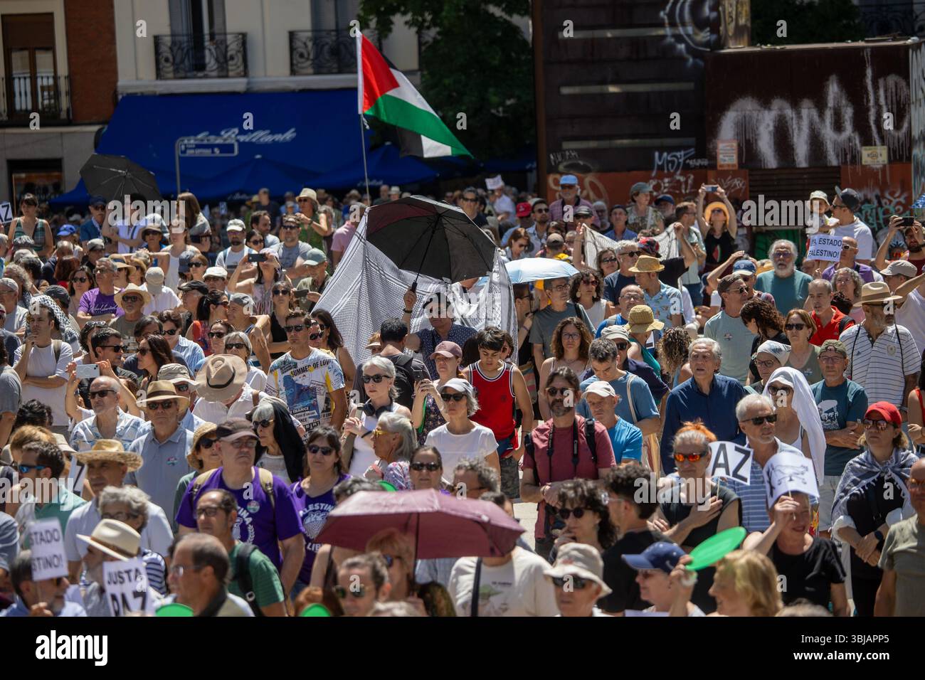 Madrid, Espagne. 14 juin 2025. Rassemblement au Musée Reina Sofia de Madrid. Journée nationale d'action pour la fin du génocide, "pour une paix juste, un cessez-le-feu définitif, ni terrorisme ni génocide", appelée par la plate-forme Stop the War Now. Crédit : D. Canales Carvajal/Alamy Live News Banque D'Images Madrid, Espagne. 14 juin 2025. Rassemblement au Musée Reina Sofia de Madrid. Journée nationale d'action pour la fin du génocide, "pour une paix juste, un cessez-le-feu définitif, ni terrorisme ni génocide", appelée par la plate-forme Stop the War Now. Crédit : D. Canales Carvajal/Alamy Live News Banque D'Images