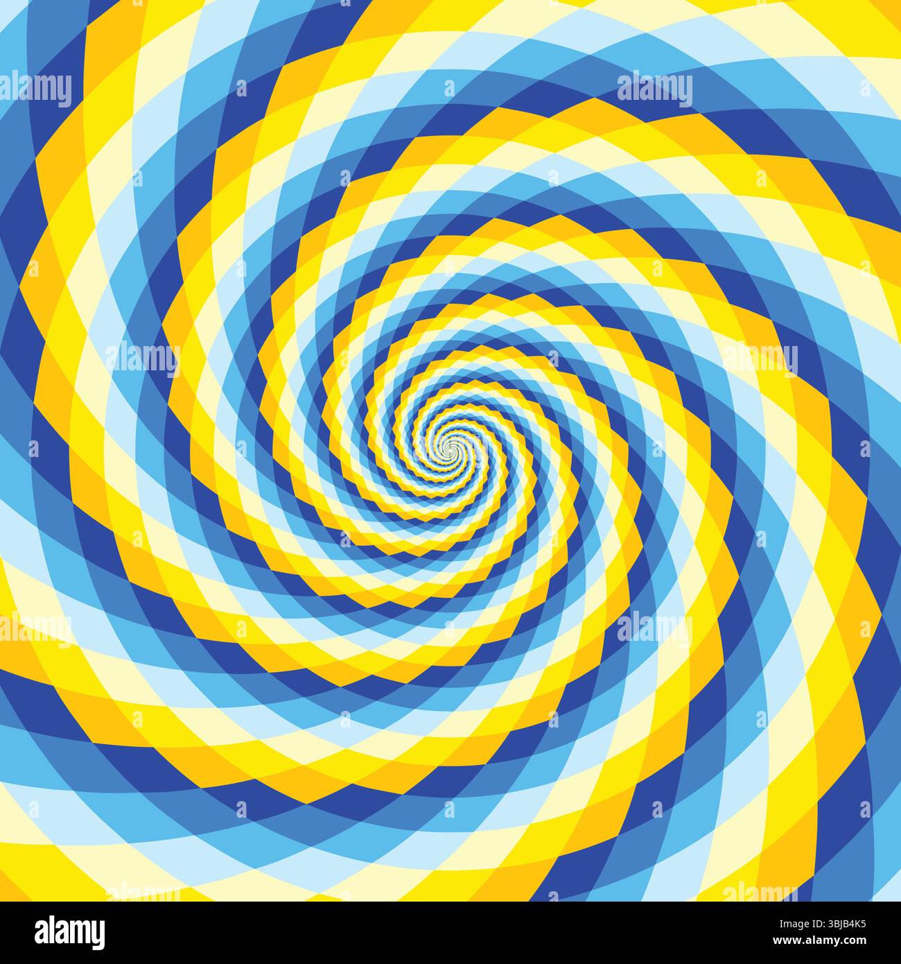 Fond en spirale, illusion optique du mouvement, illustration vectorielle optent pour le style artistique, colorée abstraite géométrique, couleurs bleue, blanche et jaune, ukrain Illustration de Vecteur