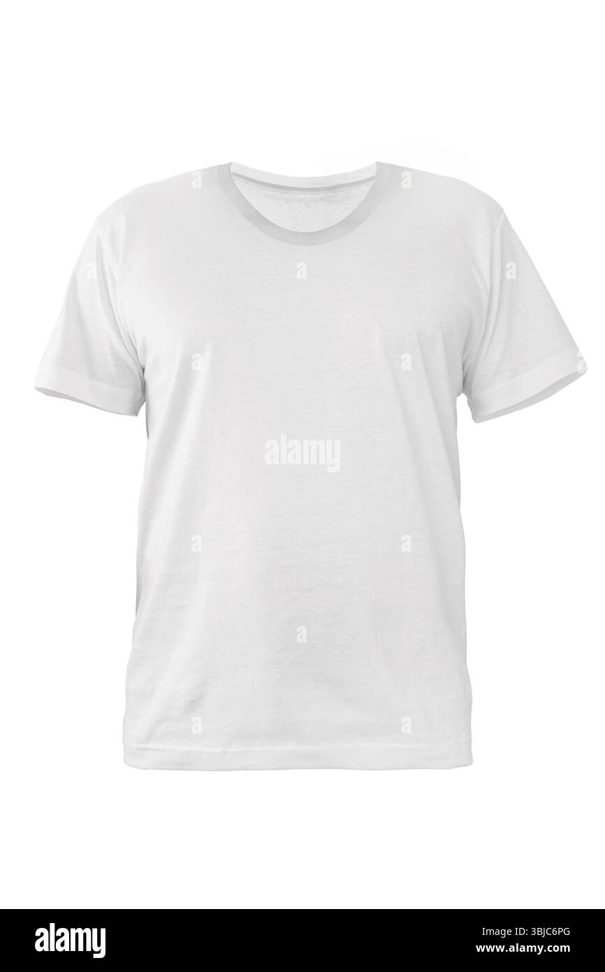 Maquette de t-shirt blanc isolé sur fond blanc avec chemin de clipping Banque D'Images