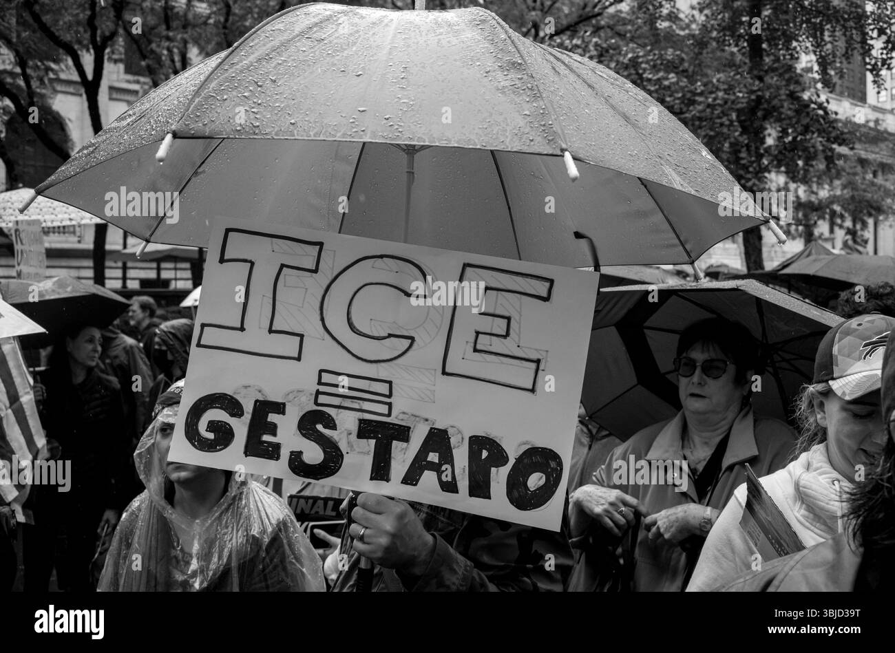 New York, New York, États-Unis. 14 juin 2025. Les manifestants se rassemblent et défilent le long de la 5e avenue pour participer à la Journée nationale d'action et de mobilisation de masse No Kings à New York. Les manifestants du 20 mars bloquent au sud de la bibliothèque publique de New York à Madison Square Park pour protester contre les excès autoritaires croissants et la corruption de Trump et de ses alliés. (Crédit image : © Brian Branch Price/ZUMA Press Wire) USAGE ÉDITORIAL SEULEMENT ! Non destiné à UN USAGE commercial ! Banque D'Images