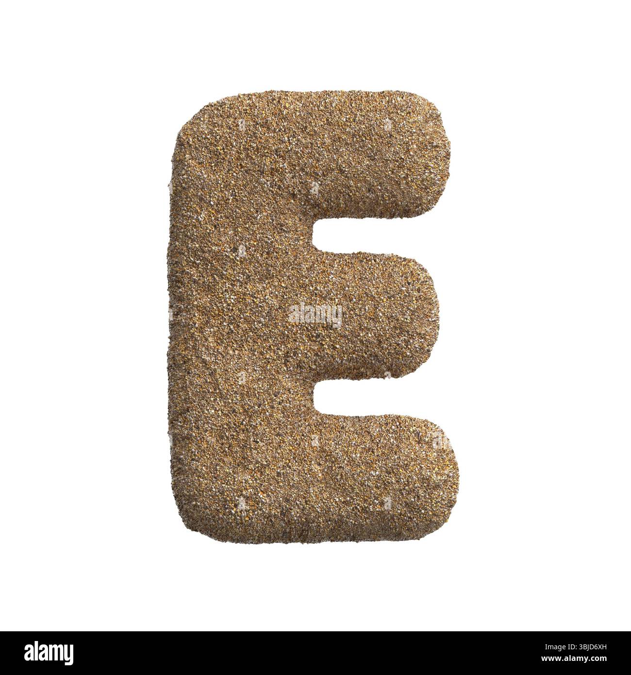 Lettre Sand E - Grande police plage 3d isolée sur fond blanc. Cet alphabet est parfait pour les illustrations créatives liées mais non limitées à Holid Banque D'Images