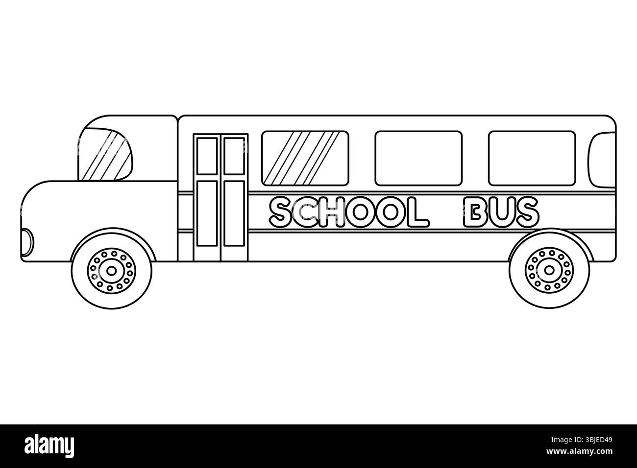 Coloriage avec dessin de contour du bus scolaire. Transport à vue latérale pour étudiants. Pour divertir les enfants, retour à l'école ou l'éducation noir et Illustration de Vecteur