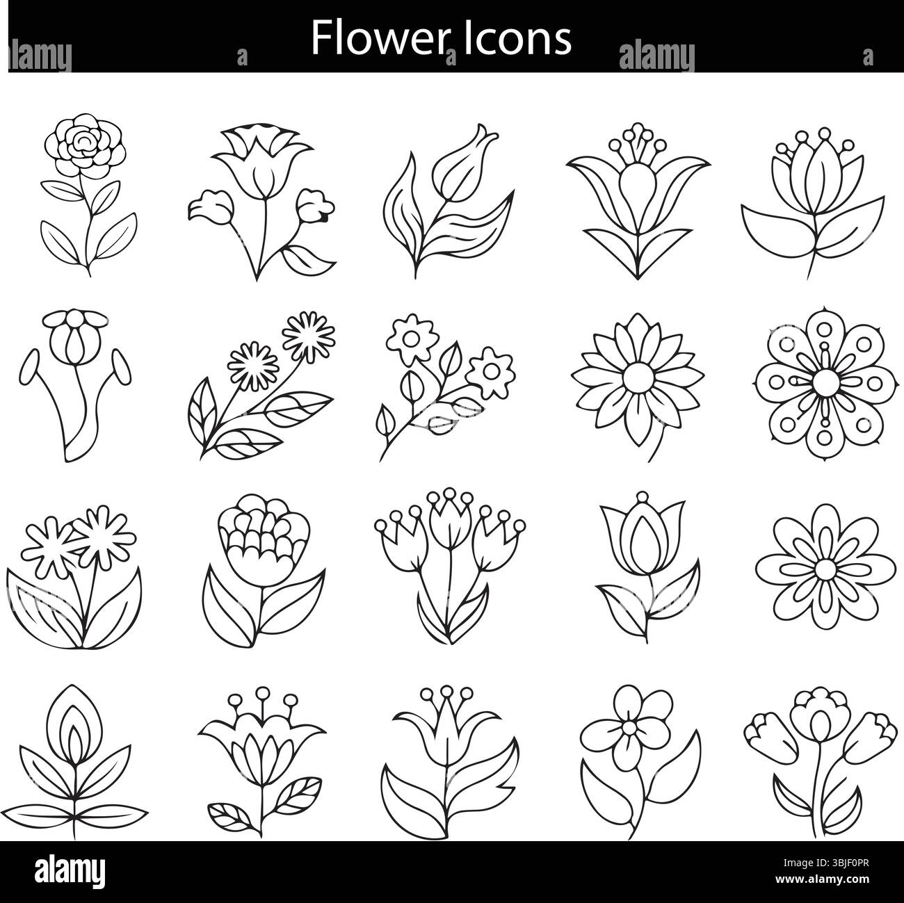 Ensemble d'icônes de fleurs à ligne minimale | Collection Floral Vector Outline Illustration de Vecteur