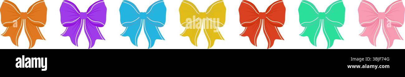 Ensemble de noeuds de ruban colorés pour la décoration. Bowknots pour la décoration des cheveux. Accessoires de tressage de cheveux pour filles à la mode. Parfait pour créer des motifs festifs. V Illustration de Vecteur