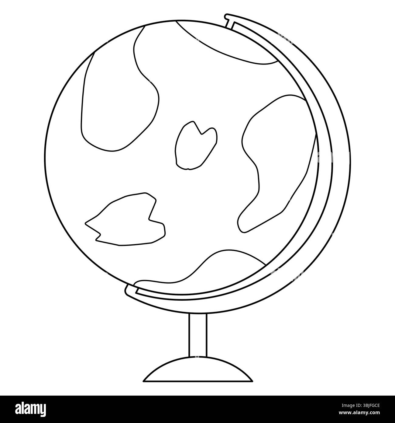 Coloriage avec dessin de contour du globe montrant les continents stylisés et l'océan. Leçon de géographie. Pour divertir les enfants, retour à l'école noir et w Illustration de Vecteur