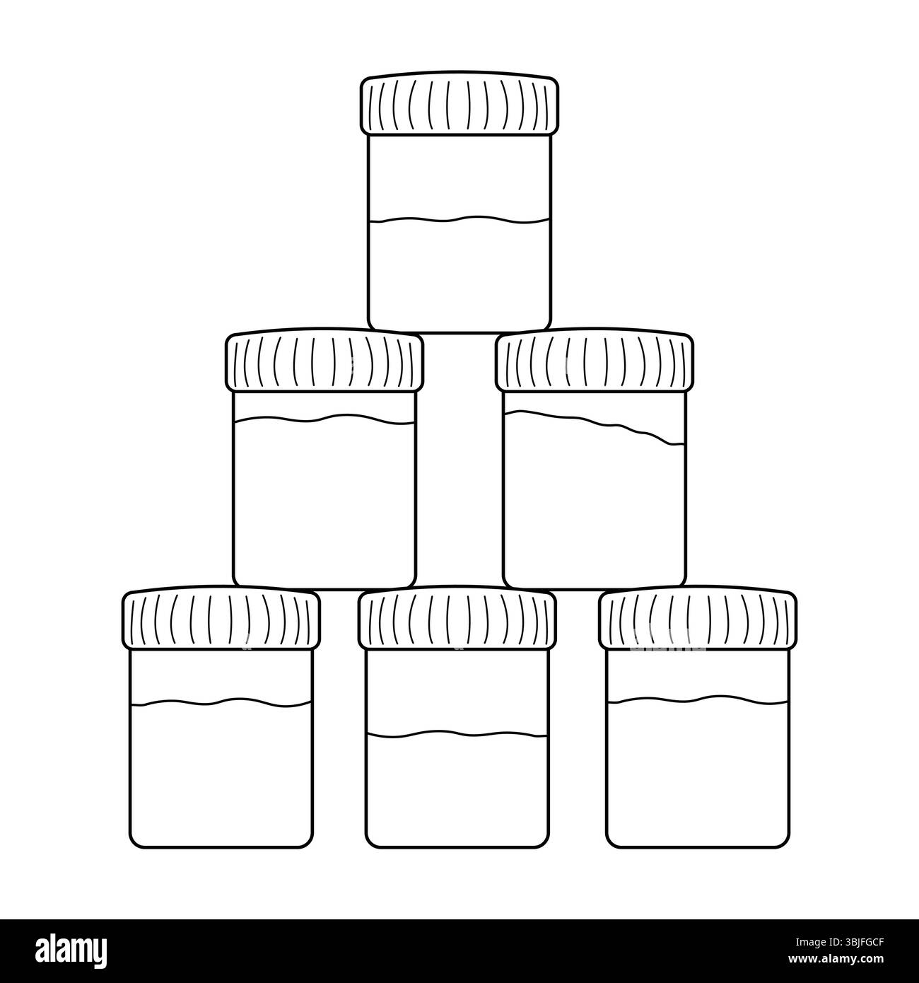 Coloriage avec dessin de contour de pots de peinture set en forme de pyramide. Fournitures artistiques scolaires pour l'apprentissage créatif. Pour divertir les enfants, retour à l'école Illustration de Vecteur