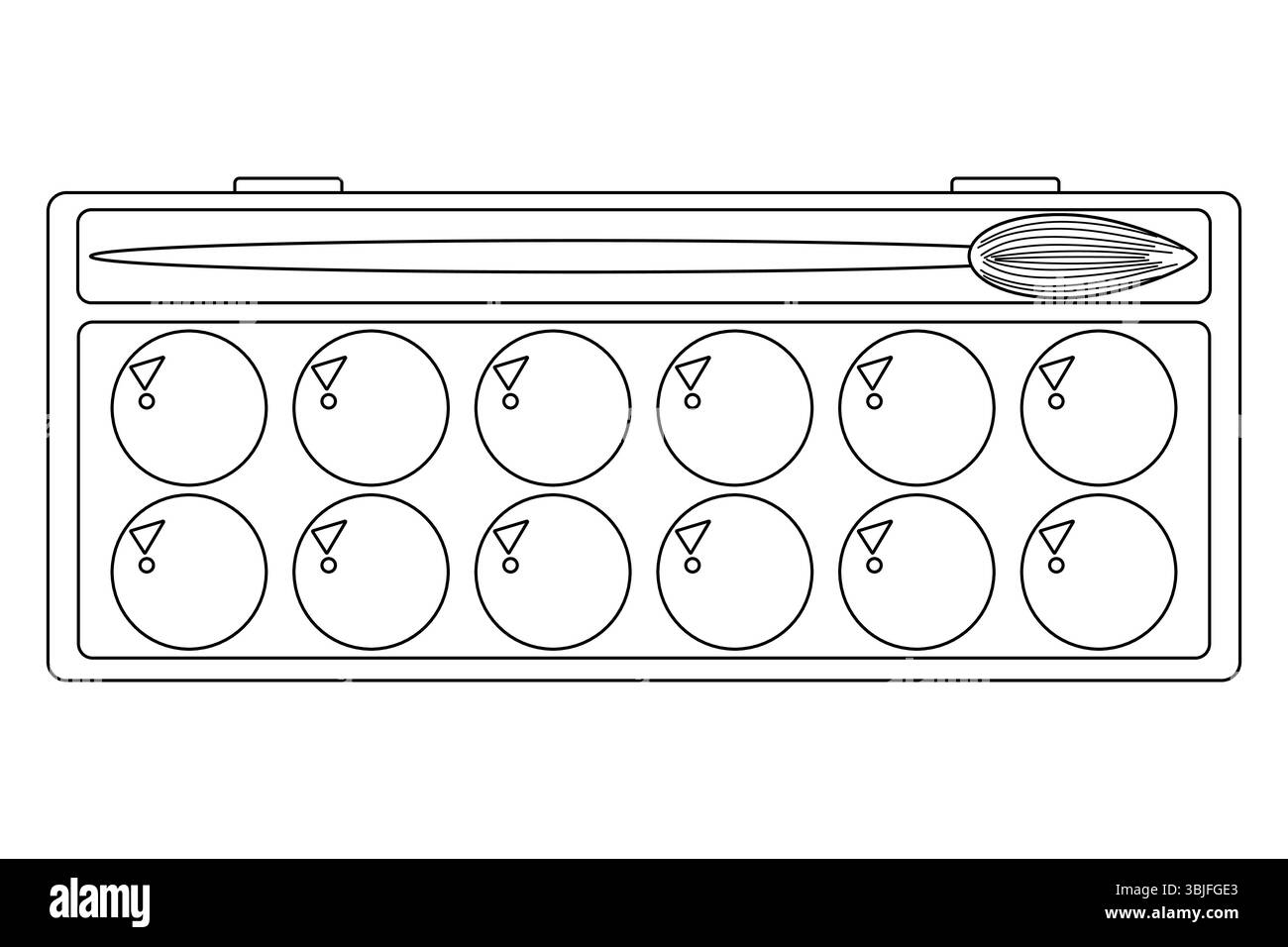 Coloriage avec dessin vectoriel de contour de fournitures d'art avec de la peinture à l'aquarelle et des pinceaux. Pour divertir les enfants, la rentrée scolaire ou l'éducation noire Illustration de Vecteur