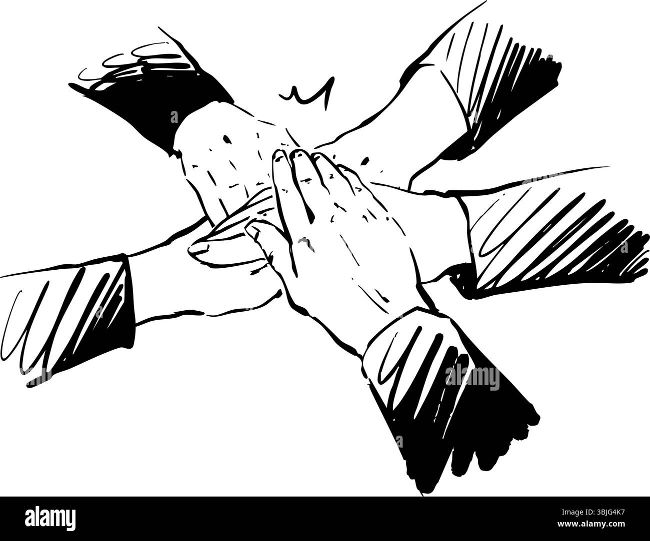 Une illustration de mains se joignant dans un geste remarquable de collaboration, favorisant la connexion et le travail d’équipe Banque D'Images