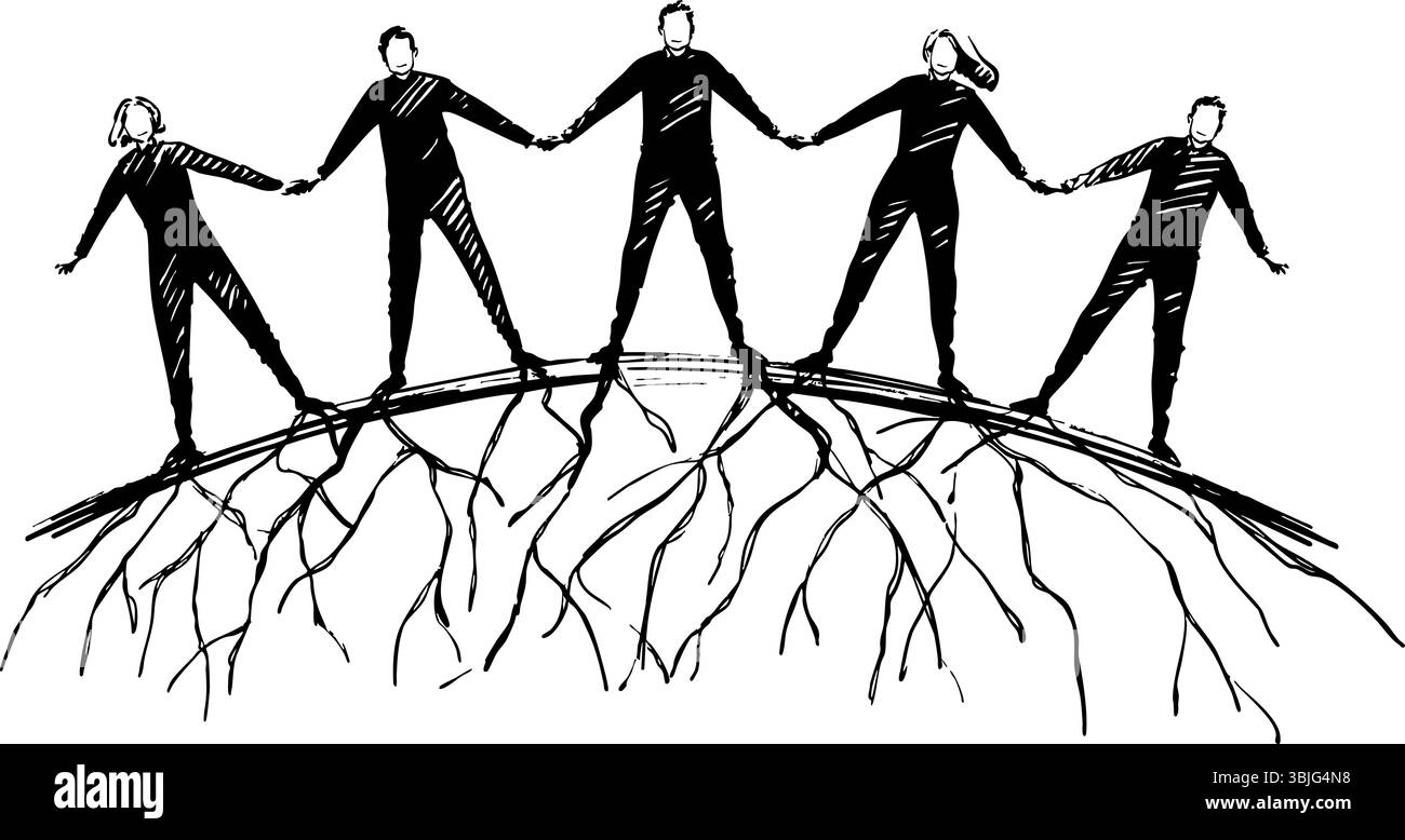 Une illustration dépeignant le lien important et la collaboration significative entre diverses personnes Banque D'Images