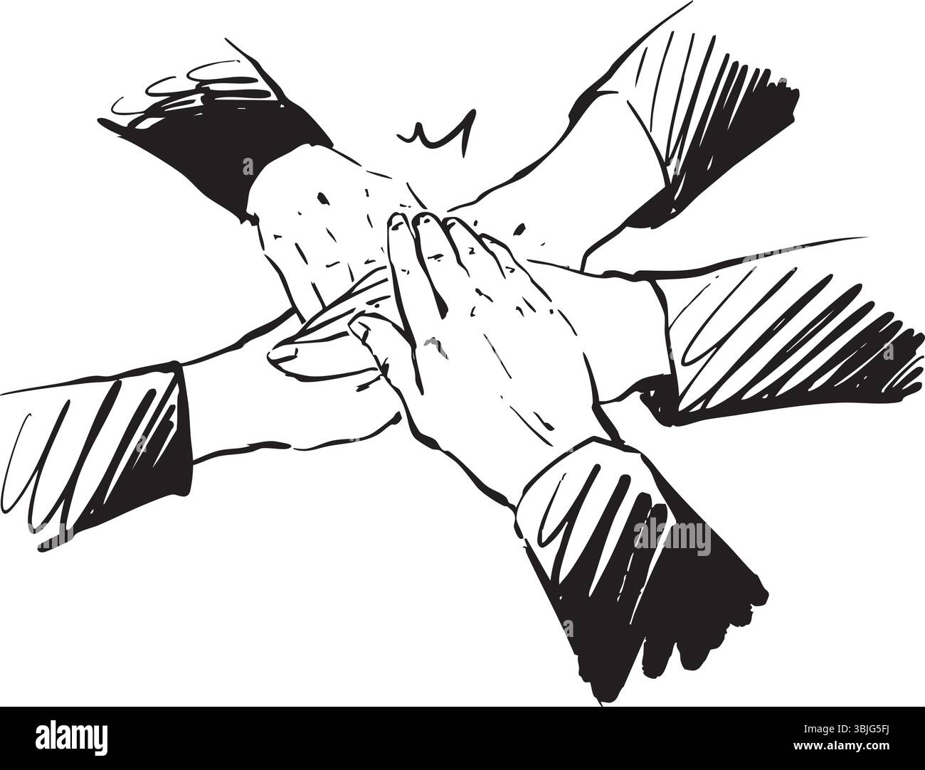 Les mains se rassemblent dans l'unité et la collaboration pour un but partagé et renforcer les liens Illustration de Vecteur