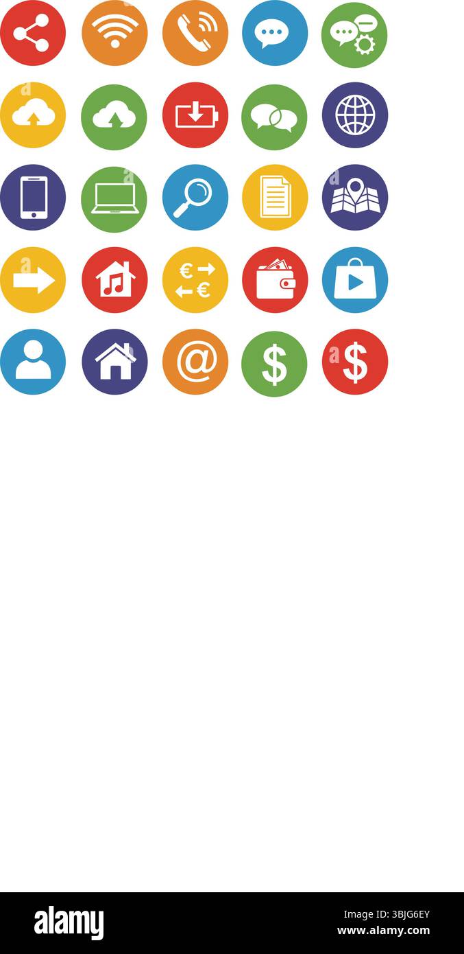 Modern Flat Design Web and App icône dans des cercles colorés Illustration de Vecteur