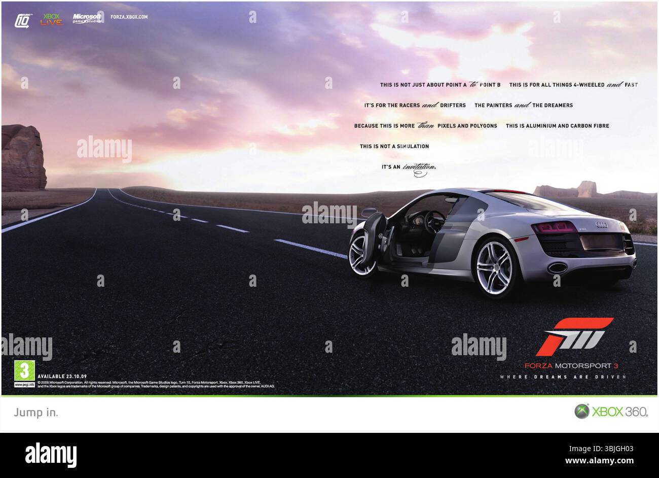 2009 Forza Motorsport 3 jeu vidéo de simulation de course développé par Turn 10 Studios pour la promo Xbox 360 Banque D'Images