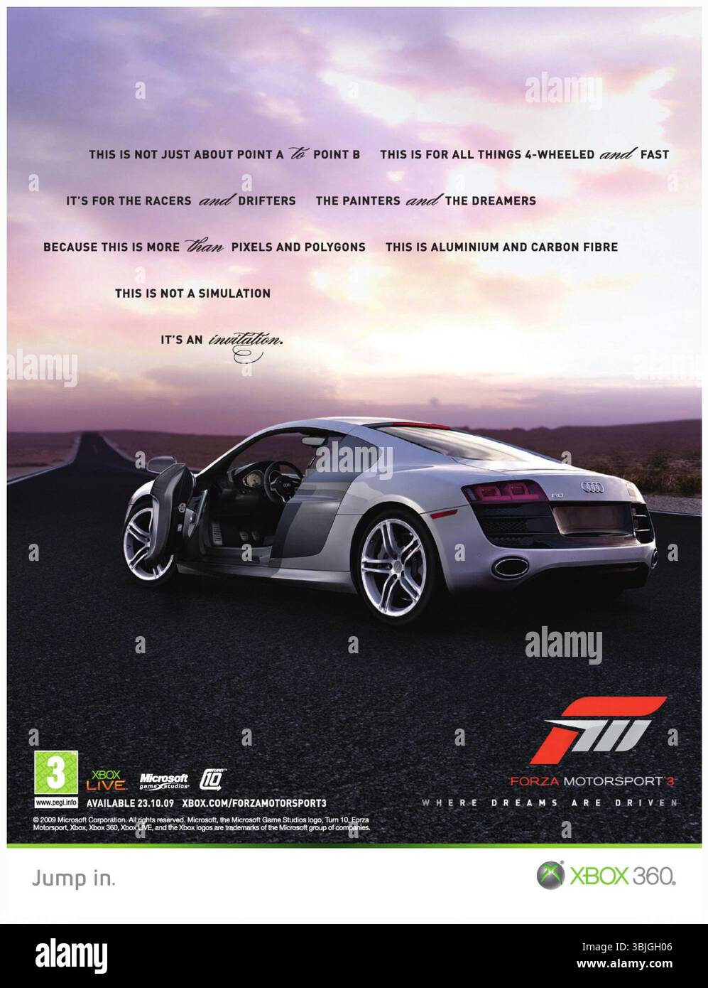 2009 Forza Motorsport 3 jeu vidéo de simulation de course développé par Turn 10 Studios pour la promo Xbox 360 Banque D'Images