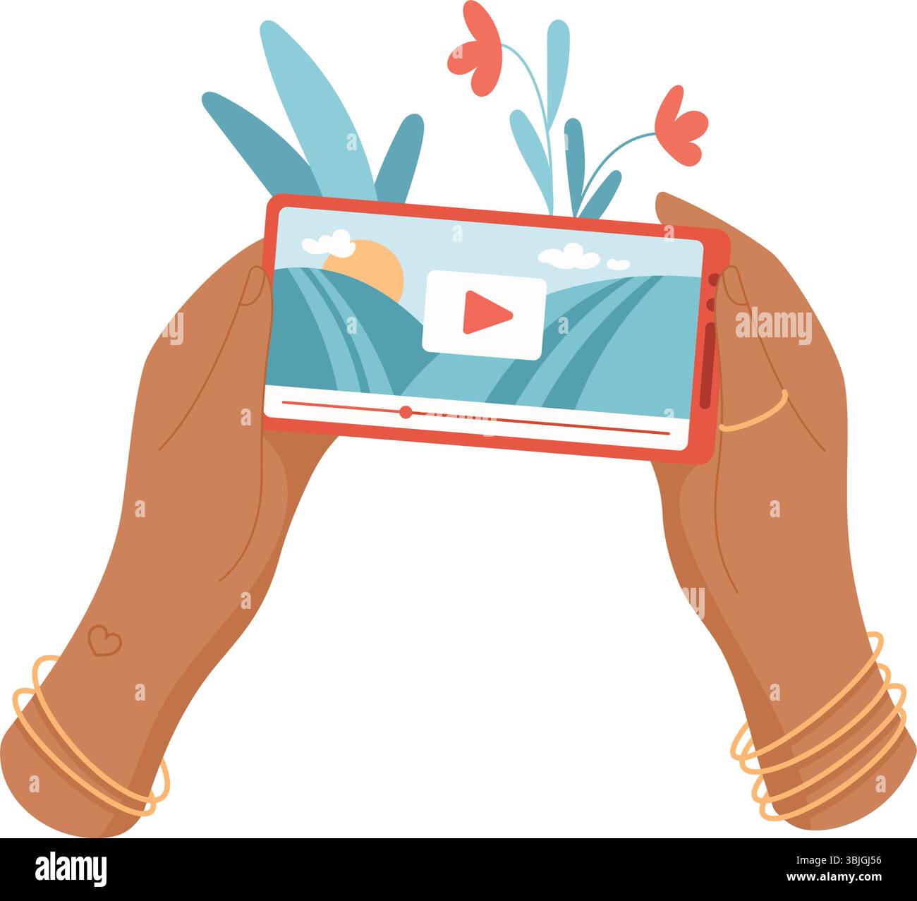 Femme tient téléphone avec application vidéo Illustration de Vecteur