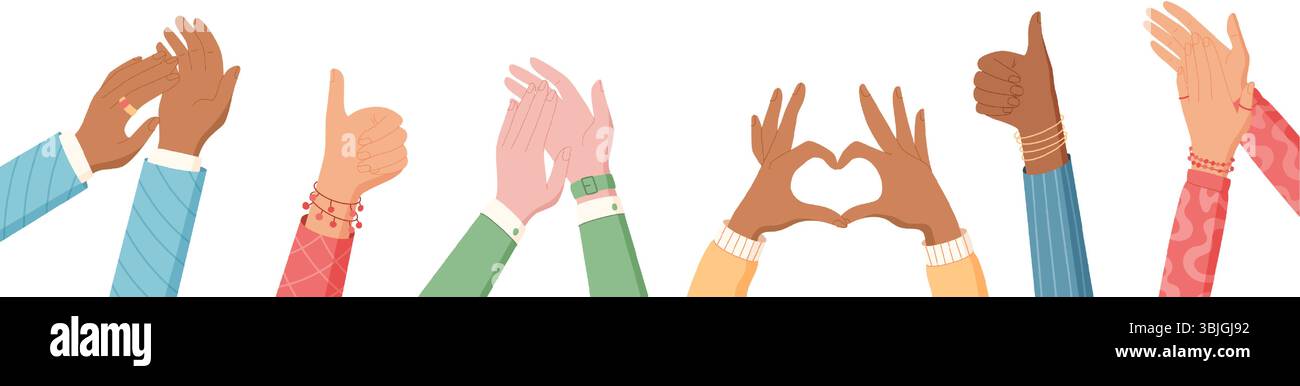 Mains colorées avec geste de coeur Illustration de Vecteur