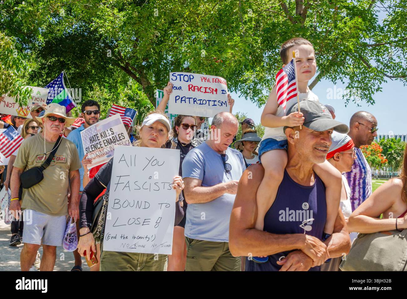 Miami Beach Floride, Pride Park, pas de manifestations organisées pour le jour des rois, manifestation organisée, 79e anniversaire de la présidence du président anti-Donald Trump, autoritaria Banque D'Images