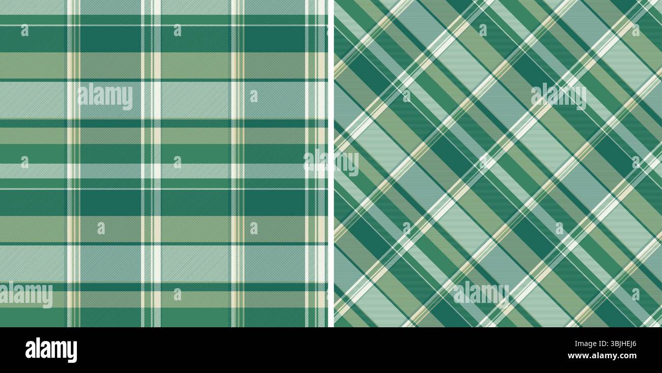 Ensemble de deux motifs écossais verts. Designs textiles classiques, polyvalents pour les arrière-plans, les tissus ou les thèmes festifs. Utilisation pour les projets numériques ou imprimés Illustration de Vecteur