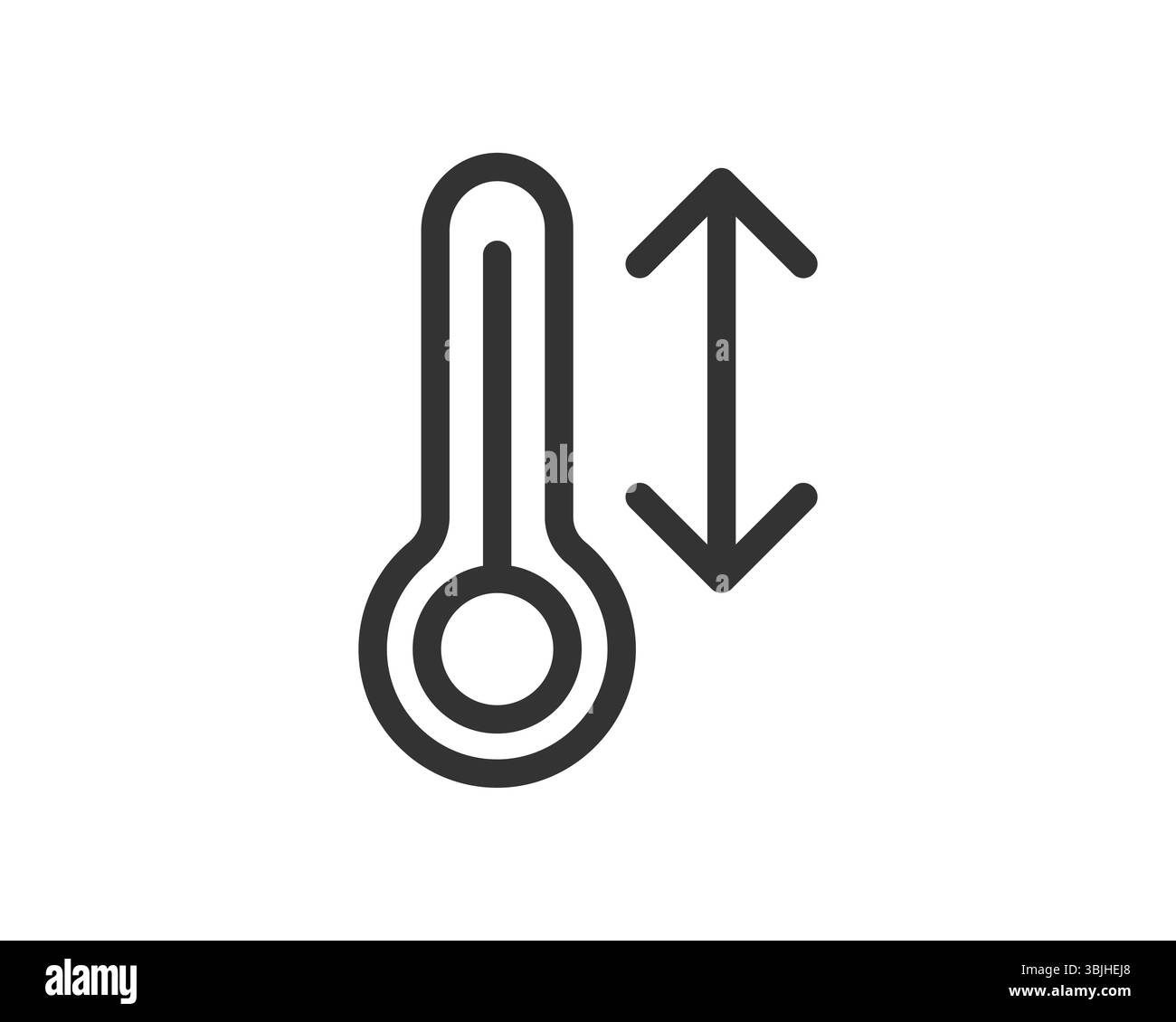 Illustration minimaliste symbolique. Icône de thermomètre avec flèches vers le haut et vers le bas, suggérant des fluctuations de température. Utile pour la météo, les soins de santé, ou da Illustration de Vecteur