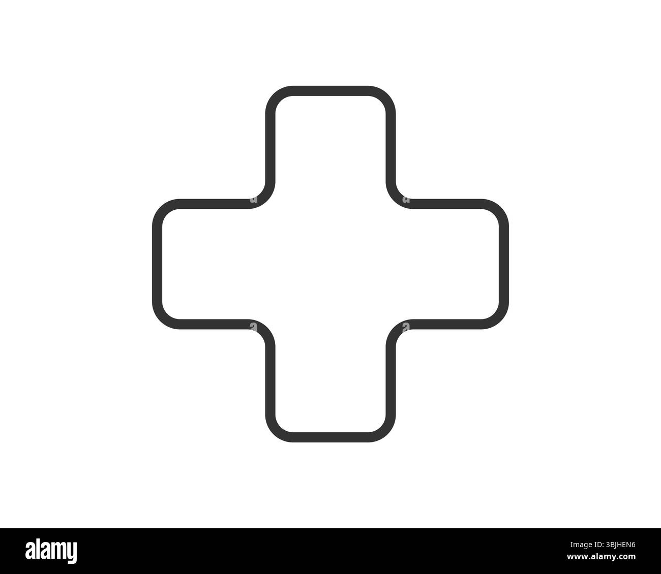 Icône de signe plus simple et moderne. Représente l'ajout, les soins de santé, les premiers soins ou le soutien. Graphique propre avec des bords arrondis, adapté pour le médical ou la techno Illustration de Vecteur