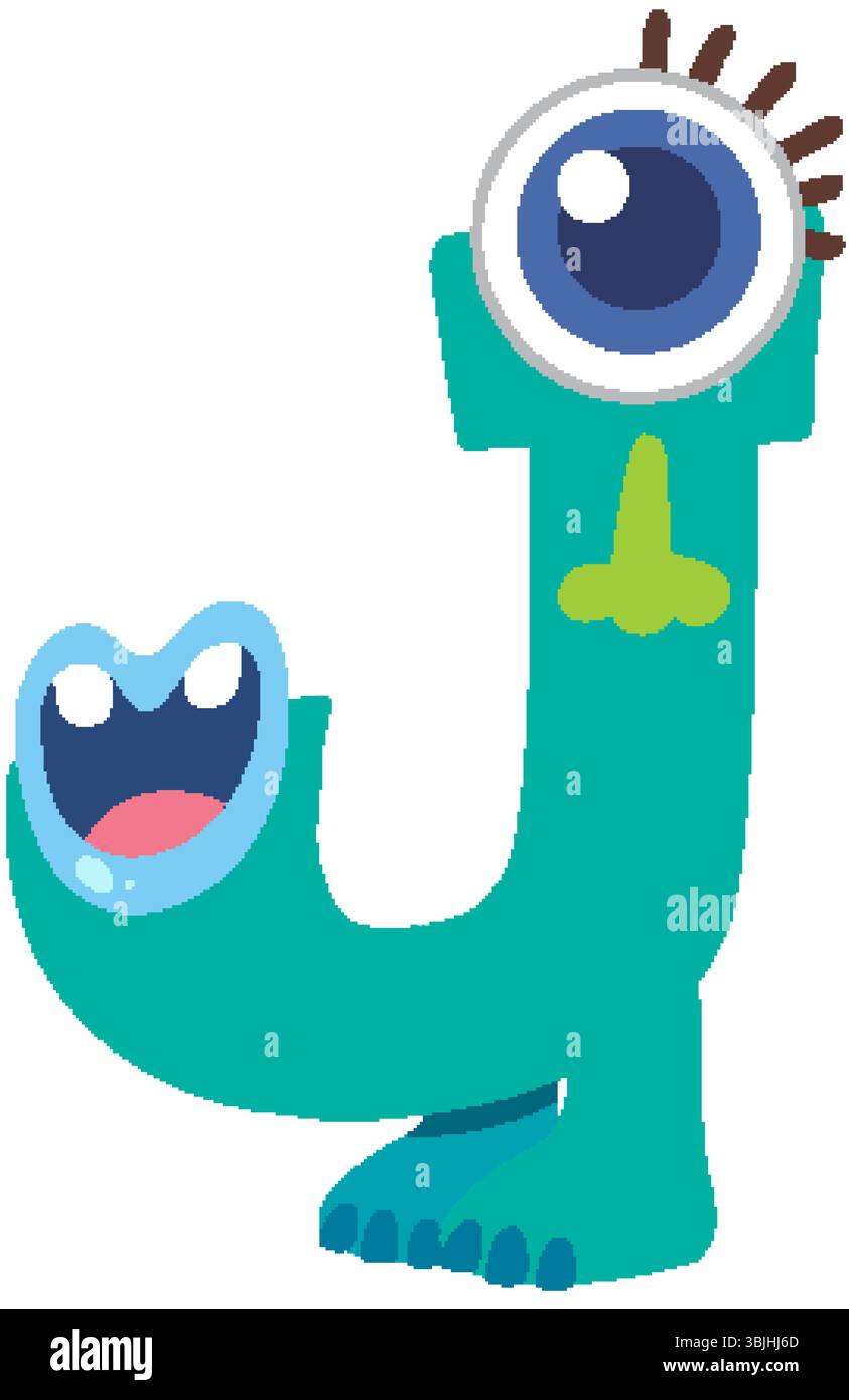 Illustration vectorielle colorée d'une lettre J en forme de monstre avec un design fantaisiste et des couleurs vibrantes Illustration de Vecteur