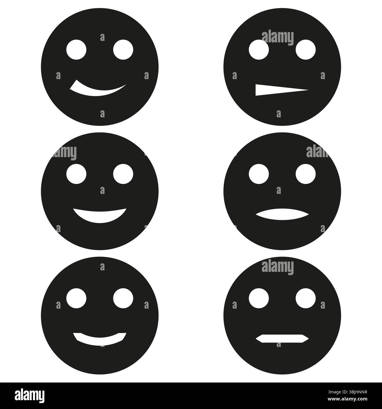 Icônes smiley positives. Visages emoji heureux. Ensemble de cercles pleins. Symboles joyeux de vecteur. Illustration de Vecteur