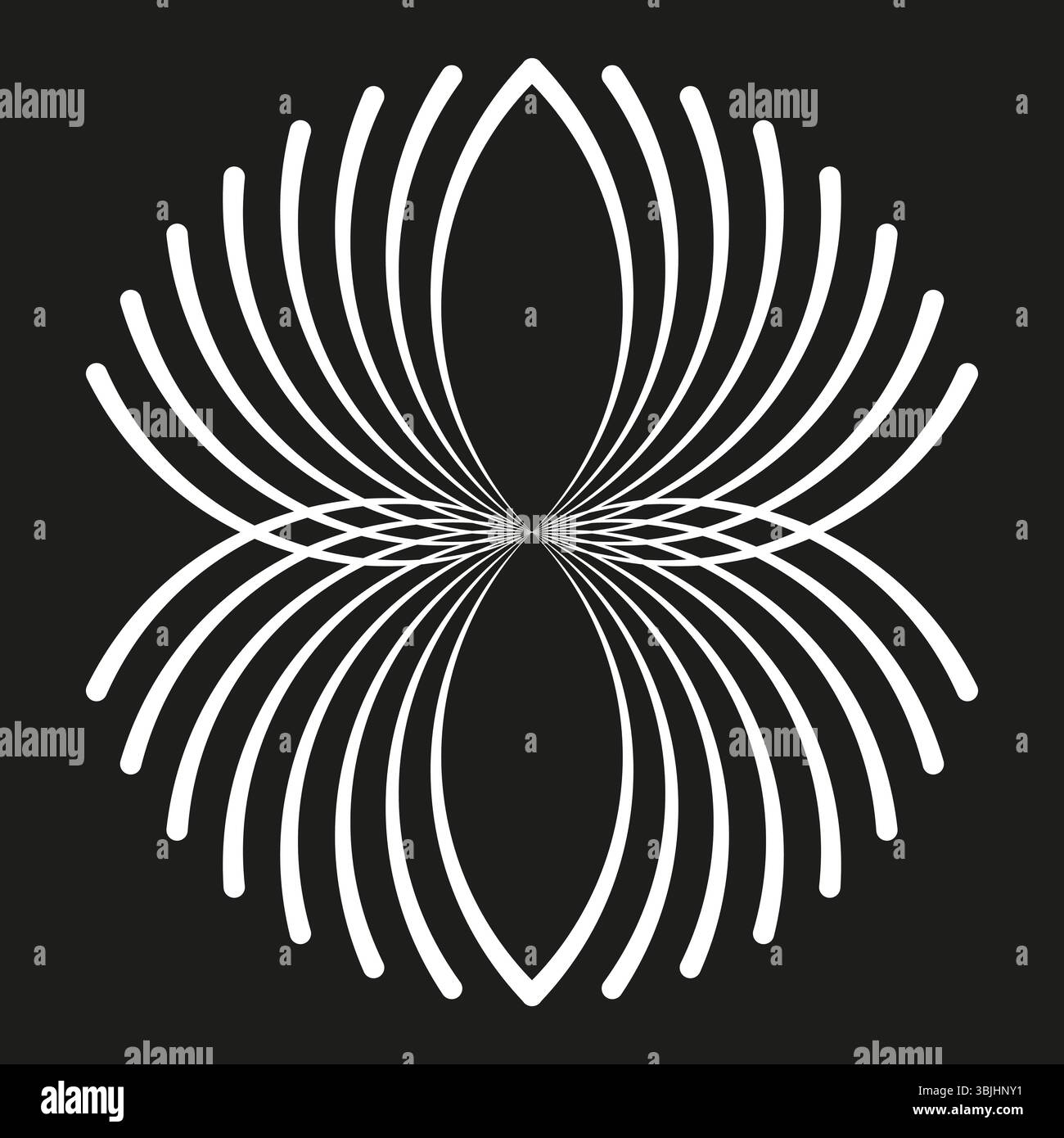Illusion d'arc blanc. Forme symétrique courbe. Fond radial noir. Forme vectorielle abstraite. Illustration de Vecteur