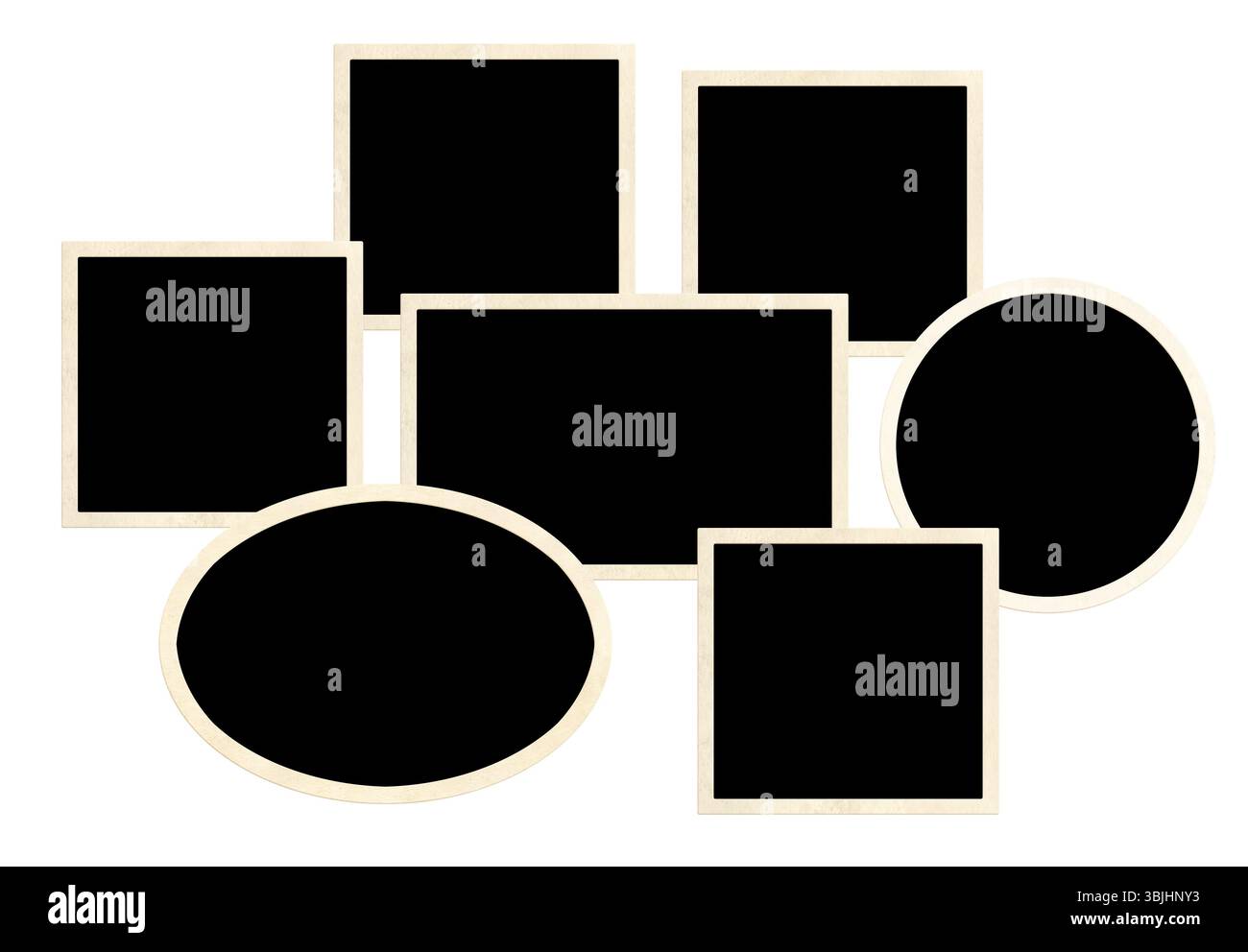 Collage de modèle avec sept photos de cadre rétro. Grille d'album d'images de moodboard pour scrapbooking. Tableau d'humeur de style vintage. Isolé sur bac blanc Banque D'Images