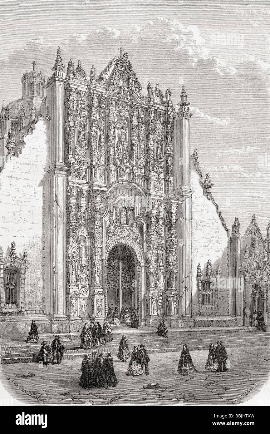 La cathédrale métropolitaine de l'Assomption de la très Sainte Vierge Marie au ciel, alias la cathédrale métropolitaine de Mexico, Mexico, Mexique, 19ème siècle. From A voyage to Yucatan, Mexico, par M. Charnay, 1860. En vedette dans le Tour du monde, publié en 1862. Banque D'Images