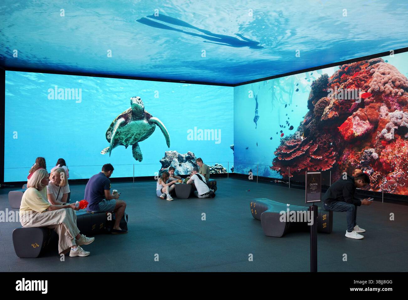 Les membres du public regardent une expérience audiovisuelle montrant la beauté et la culture de Taiwan, à Outernet Londres, le 13 juin 2025, à Londres, Angleterre. Créé par l’Administration du tourisme de Taiwan (TTA), le spectacle intitulé « Taiwan : Waves of Wonder », célèbre la beauté naturelle et la culture dynamique de l’île, des montagnes luxuriantes aux côtes étincelantes, l’expérience met en lumière les riches contrastes et l’énergie invitante de Taiwan. Banque D'Images