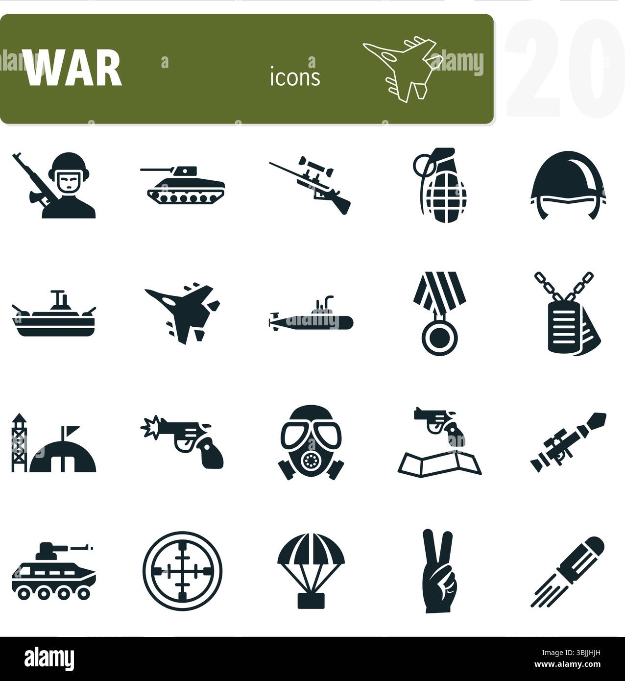 Ensemble d'icônes d'opérations militaires mettant en vedette des armes et des soldats combattant Illustration de Vecteur