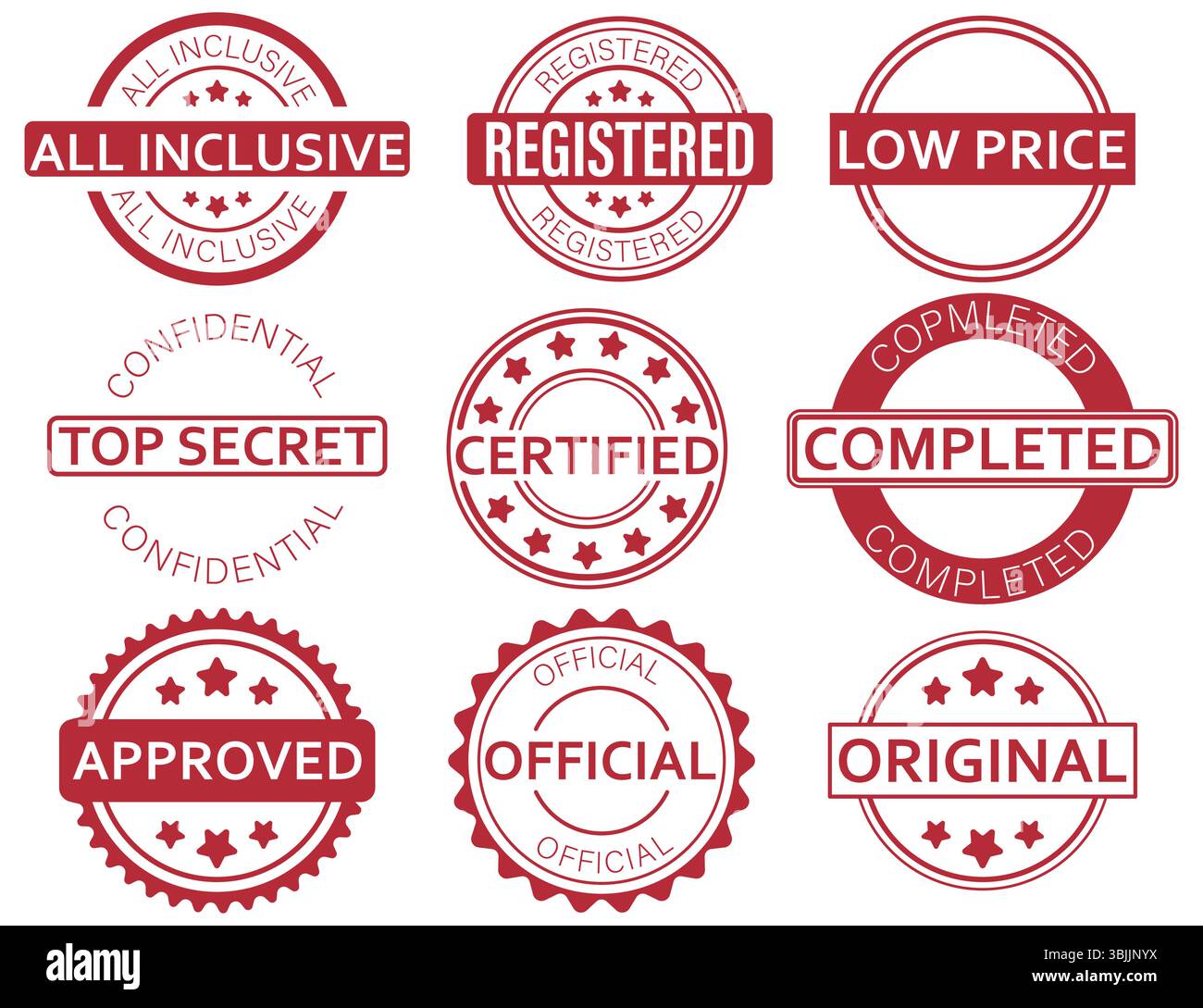 Collection de badges de tampon en caoutchouc rouge avec différentes étiquettes telles que approuvé, certifié, original, et plus encore. Convient pour les documents officiels, le marketing et la marque. Vecteur de tampon grunge. Timbre de bureau bleu. Jeu de tampons en caoutchouc. Icône approuvé rejeté. Collection de timbres commerciaux. Illustration de Vecteur