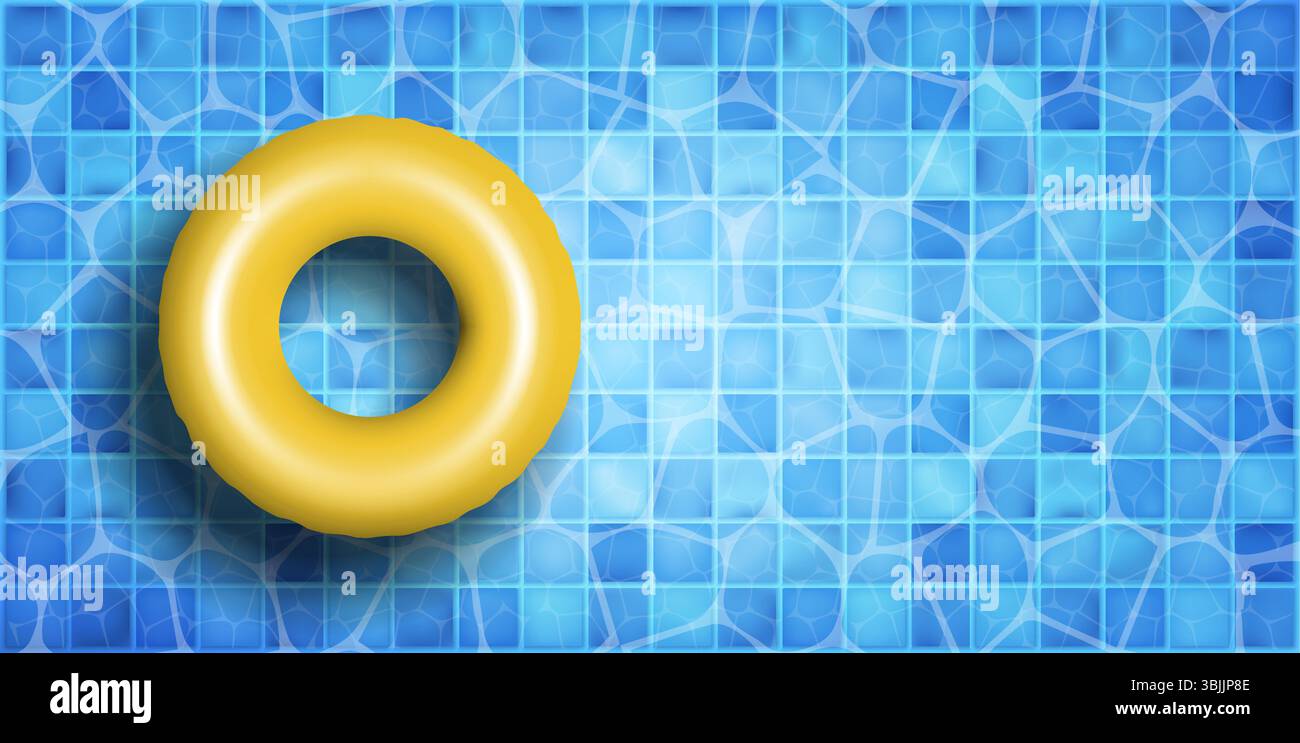 Un flotteur de piscine gonflable jaune vif repose sur une surface de piscine de tuiles bleues chatoyantes, parfait pour le plaisir de l'été Illustration de Vecteur