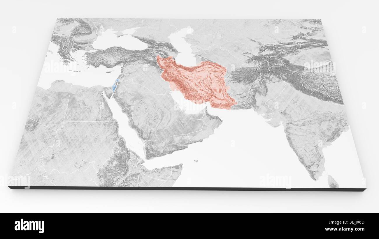 Vue satellite de la carte et des frontières de l'Iran, carte physique Moyen-Orient, péninsule arabe, carte avec reliefs et montagnes. rendu 3d Banque D'Images