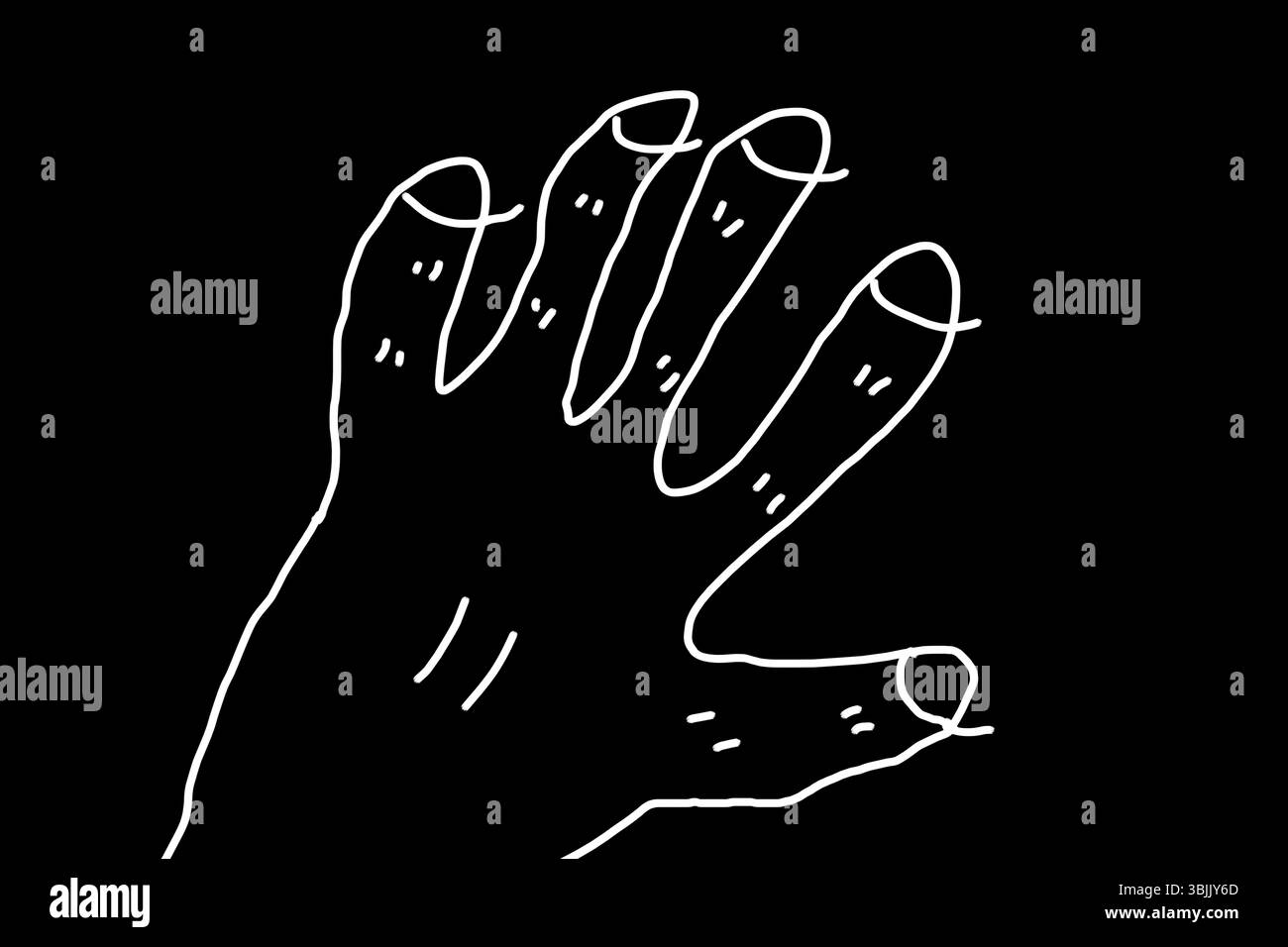 dessin d'une main en lignes blanches. illustration du corps humain. Isolé sur fond noir. Banque D'Images