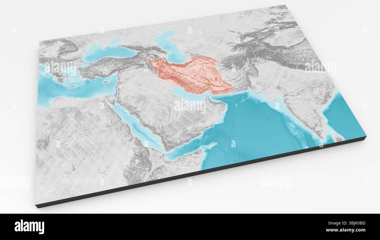 Vue satellite de la carte et des frontières de l'Iran, carte physique Moyen-Orient, péninsule arabe, carte avec reliefs et montagnes. rendu 3d Banque D'Images