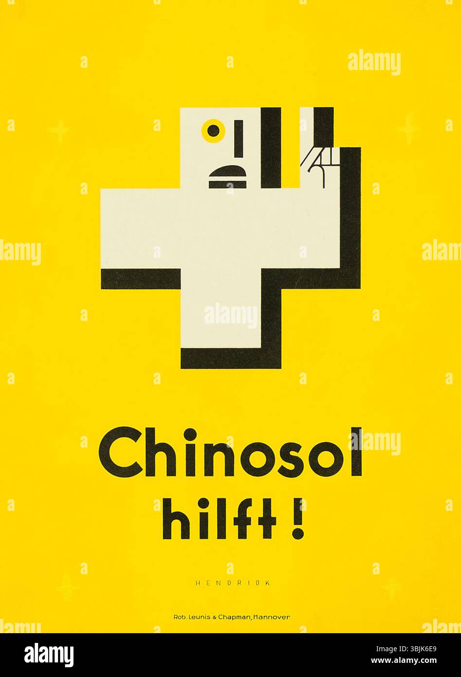 Affiche intitulée 'Chinosol hilft !' Conçu par Fred Hendriok entre 1930 et 1935, réalisé en lithographie couleur par Robert Leunis & Chapman à Hanovre. Banque D'Images