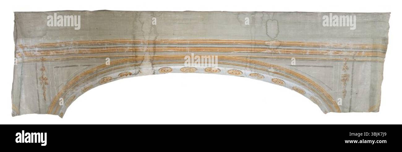 Cette pièce, attribuée à Erik Palmstedt, montre un segment de la scène de 'Ett palais', en particulier le design du plafond. Palmstedt a joué un rôle déterminant dans la création des éléments visuels du théâtre suédois au cours du XVIIIe siècle, et cette œuvre illustre son approche architecturale détaillée. Banque D'Images