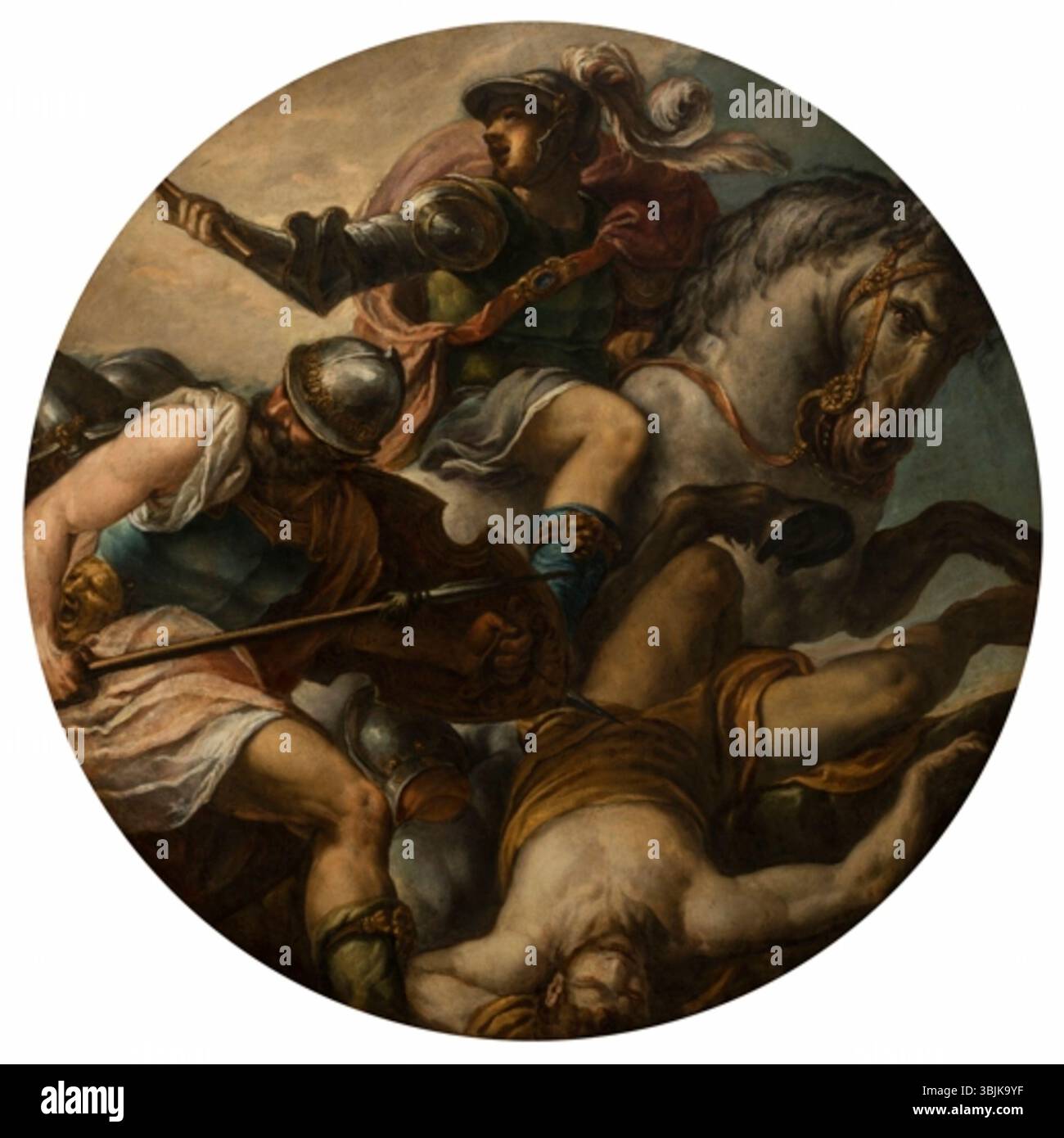 'Le triomphe des capitaines' (1556-1557) d'Andrea Schiavone est une huile sur toile représentant des capitaines militaires triomphants. Il faisait partie d’une série pour la Sala Sansoviniana de la Biblioteca Marciana, mettant en vedette la Renaissance vénitienne Banque D'Images