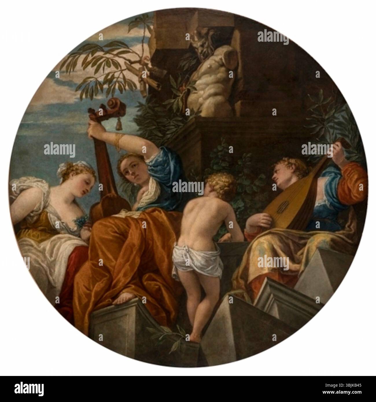 Cette peinture à l'huile de Paolo Veronese de 1556-1557 représente « la musique avec divers instruments et inventions bizarres », reflétant l'intérêt de la Renaissance pour la musique et l'exploration scientifique. Banque D'Images