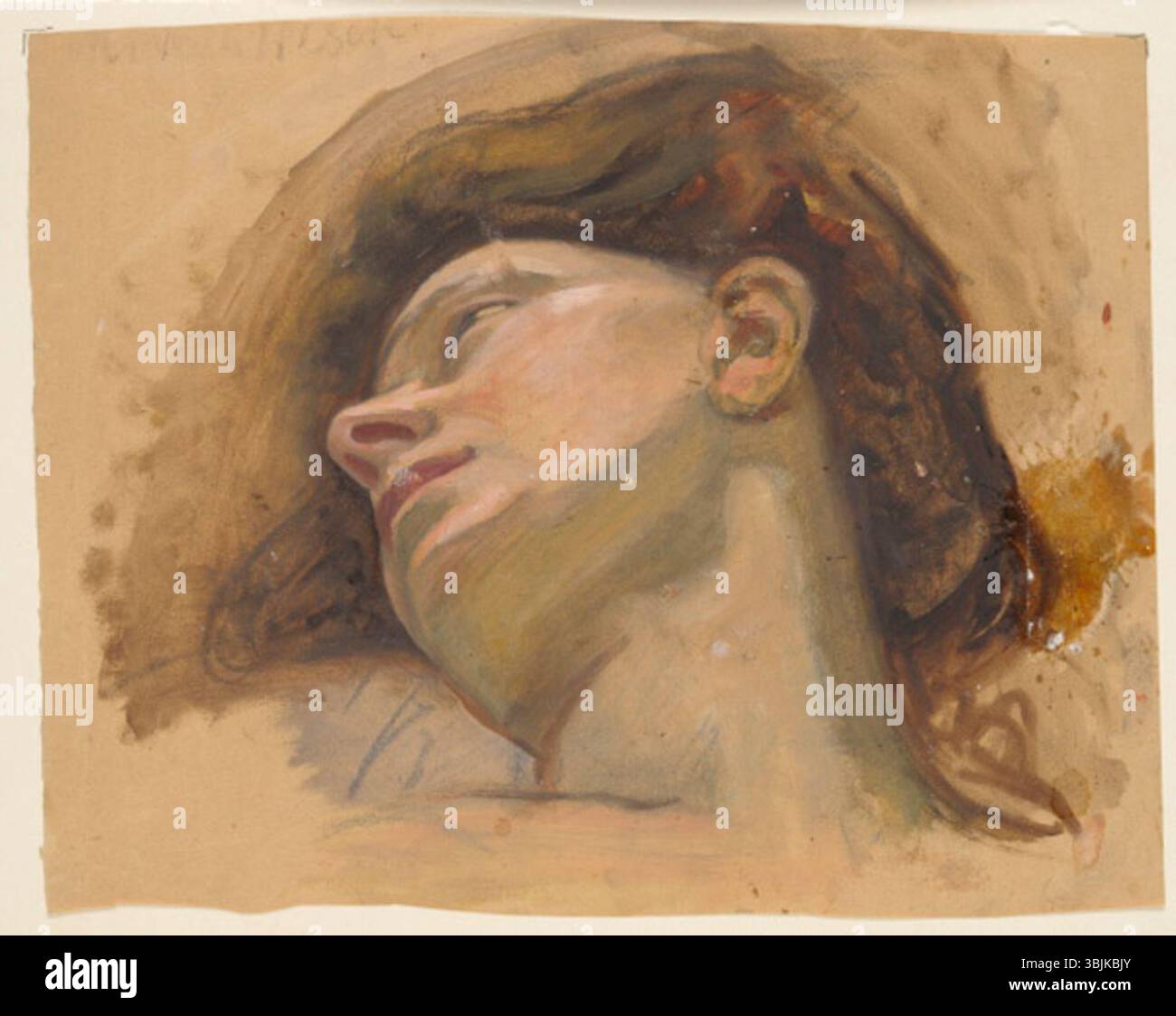 Erich von Kügelgen (1870-1945) peint le pois Naise (tête de femme), en utilisant du papier et de l'huile comme médium. L'œuvre présente une représentation rapprochée du visage d'une femme, capturant des caractéristiques et des expressions détaillées. Banque D'Images