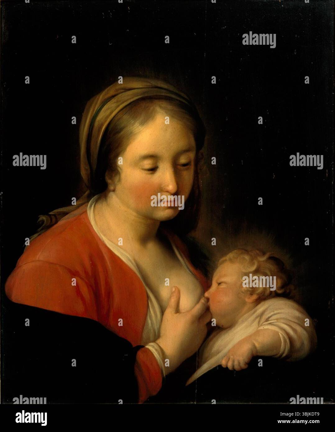 Hendrick Bloemaert (1601/1602–1672) peint la Vierge à l'enfant vers 1630–1640. L'huile sur panneau représente Marie tenant l'enfant Christ dans une pose sereine et dévotionnelle, mettant l'accent sur le calme et la sainteté. Banque D'Images