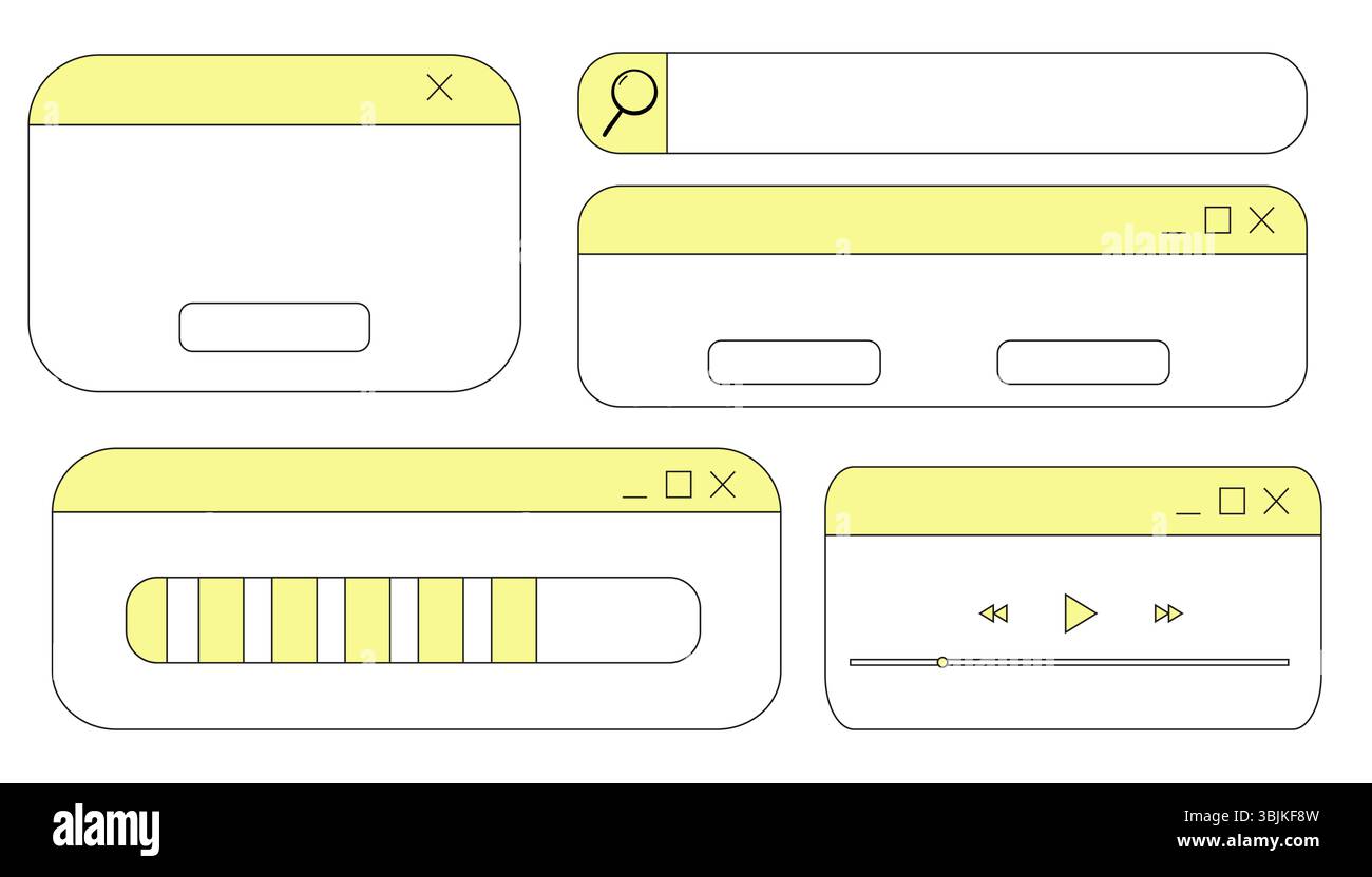 Cadre de navigateur de fenêtre rétro interface y2k doodle vieille bordure, chat ou boîte de dialogue, boîte de recherche de joueur. Écran d'interface utilisateur de bureau esthétique vintage. . Illustration vectorielle Illustration de Vecteur