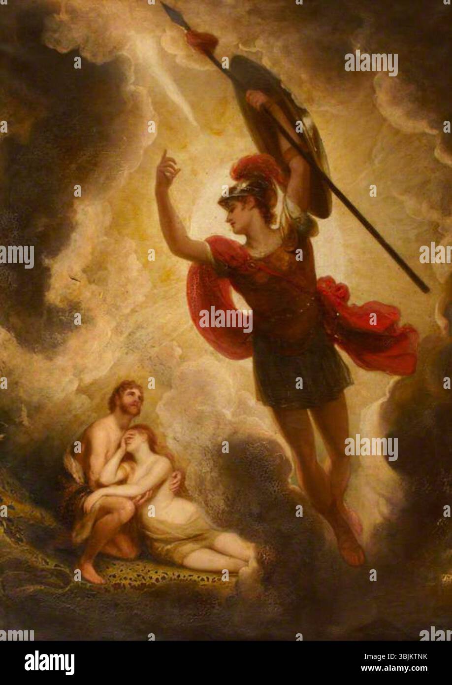 Phillips, Thomas ; l'archange Michael quittant Adam et Ève, après les avoir conduits hors du Paradis ; National Trust, Petworth House ; http ://www.artuk.org/artworks/the-archangel-michael-leaving-adam-and-eve-after-having-conducted-them-out-of-paradise-219525 Banque D'Images
