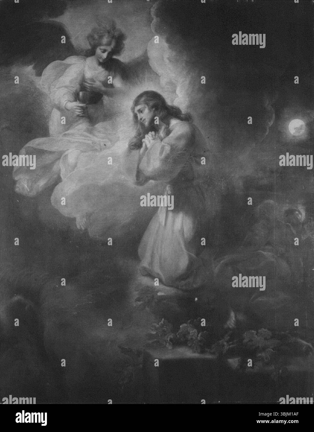 Le Christ dans le jardin de Johann Heinrich Ramberg (agonie dans le jardin) dépeint Jésus pendant sa prière dans le jardin de Gethsémani. La peinture à l'huile capture la profondeur émotionnelle du moment biblique. Banque D'Images