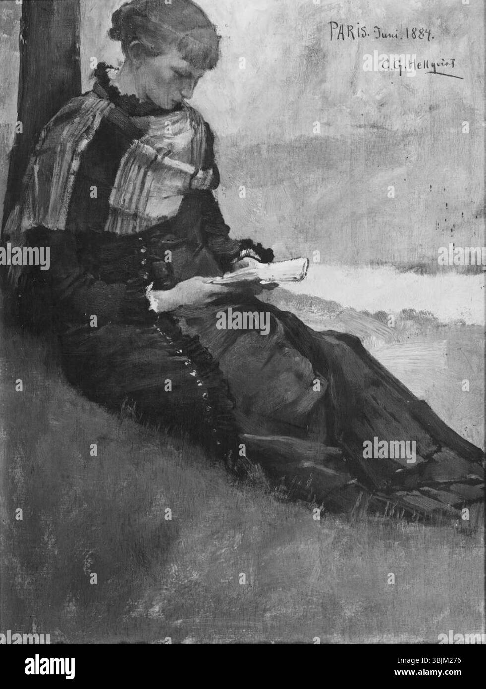 Ce portrait de 1884 de Carl Gustaf Hellqvist représente son épouse Julia Thiersch (1859-1933), qu'il épousa. L'huile sur panneau capture Julia dans un style raffiné et classique. Banque D'Images