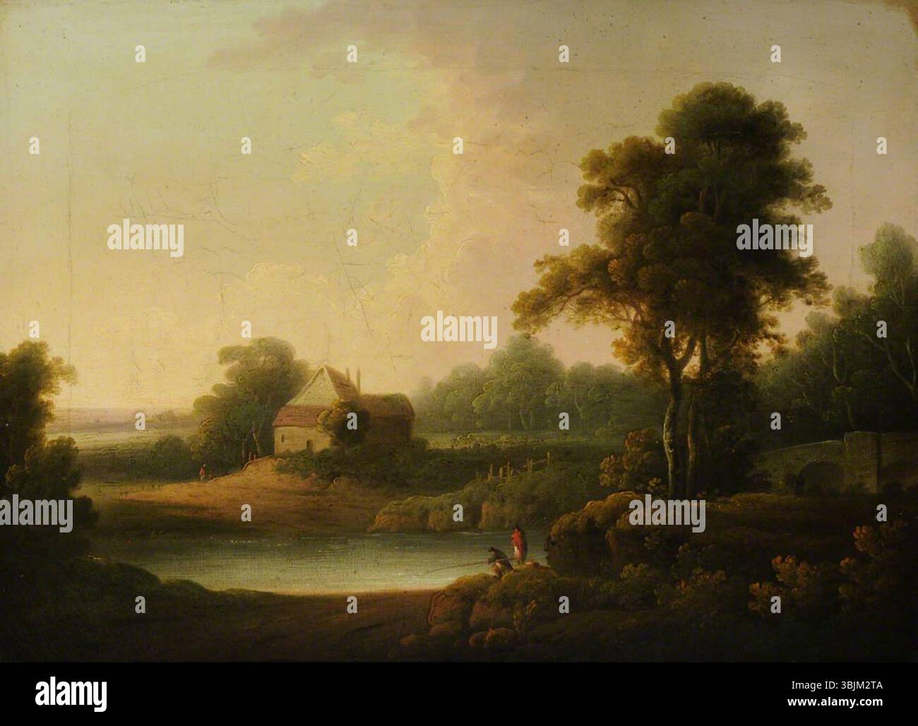 Rathbone, John ; paysage avec un chalet à côté d'un étang ; National Trust, Rufford Old Hall ; http ://www.artuk.org/artworks/landscape-with-a-cottage-beside-a-pond-132520 Banque D'Images